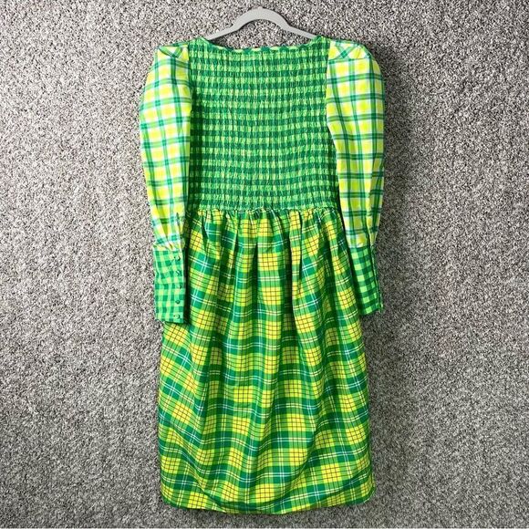 Christopher John Rogers Dress Women’s 6 Green Plaid Smocked Fit & Flare NWT - Picture 7 of 8
